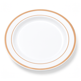 Premium Rose Gold Trimmed Round Dinner Plates - 10.25", 20 Pack